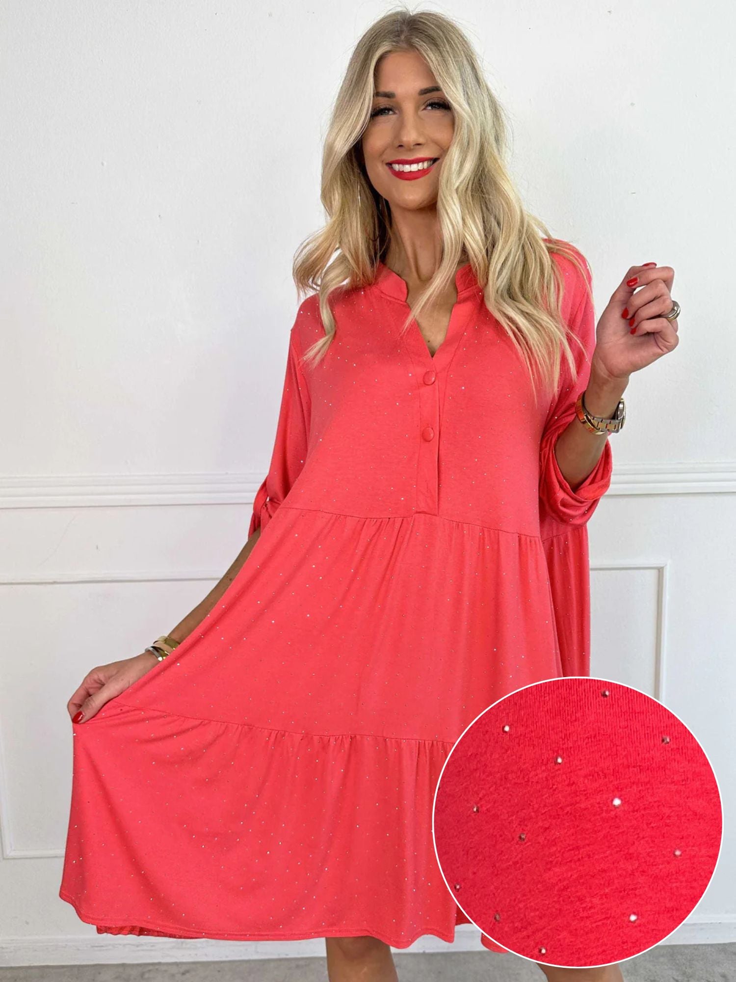 Milano Crystal Midi - Kjole med lag på lag look i viskose med similisten